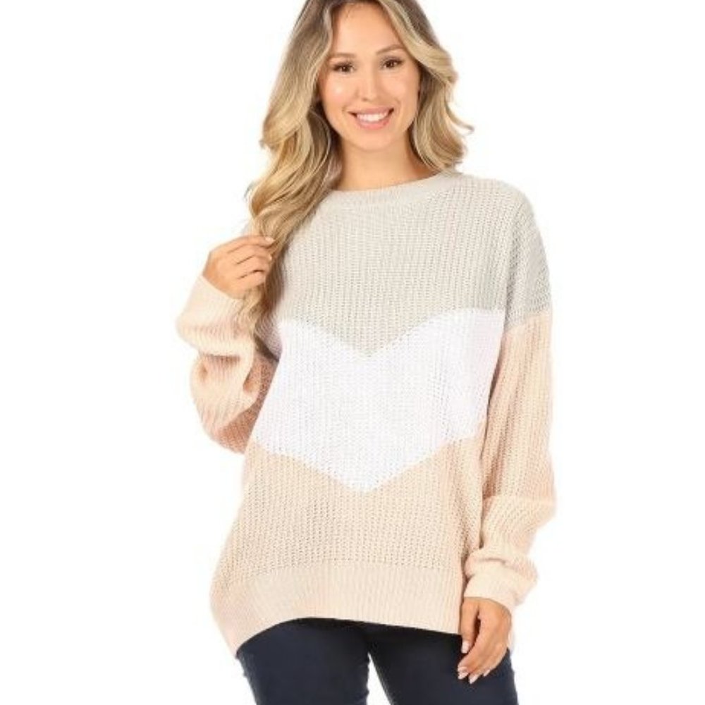 Grey, White and Pink Oversized Sweater - Small, Medium, Large, XL